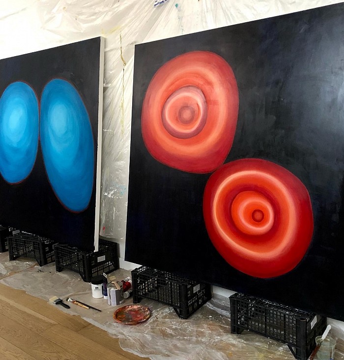 Cristina Pavesi, artista, acrilici su tela, studioview